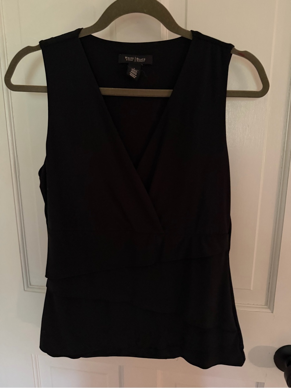 White House Black Market Black Layered Faux-Wrap Sleeveless Top